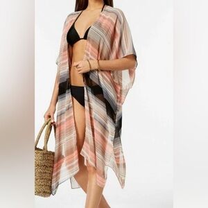 Cejon Melrose Pink Striped Kimono Swim Cover-Up